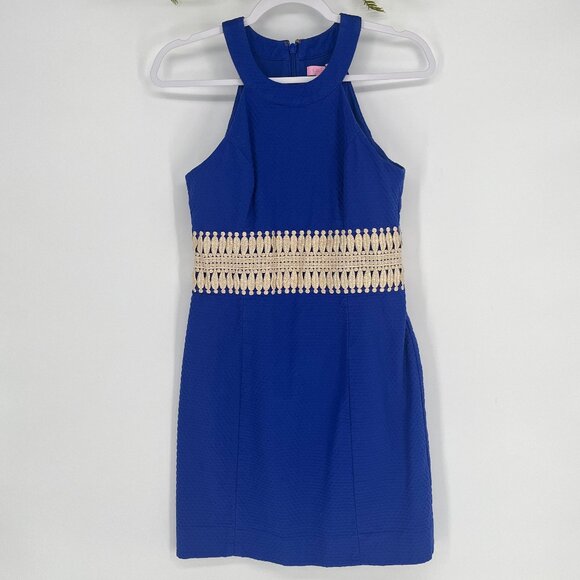 Lilly Pulitzer Ashlyn Blue Crochet Waist Shift Dress Resort Preppy Party 0 - Picture 3 of 9